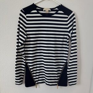 Michael Kors Women’s Black and White Striped Long Sleeve Top Sz S